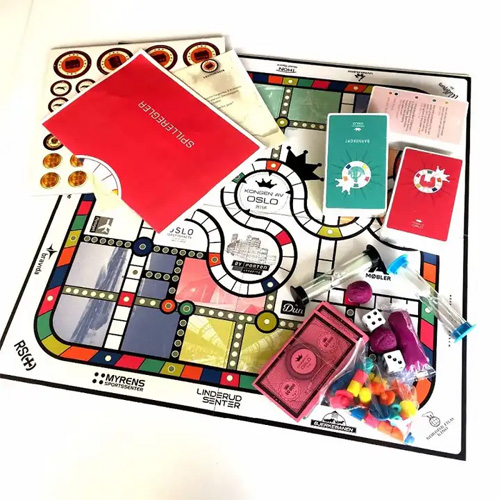 Custom fold-able paper board game for family travel with dice token spinner board game