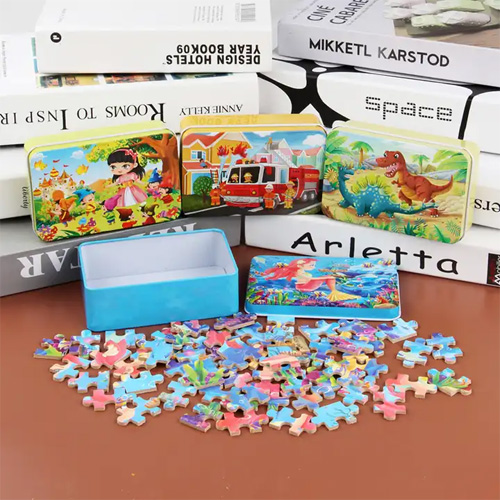 60 pieces children iron box cartoon kid 3d wooden educational jigsaw puzzles game toys manufacture
