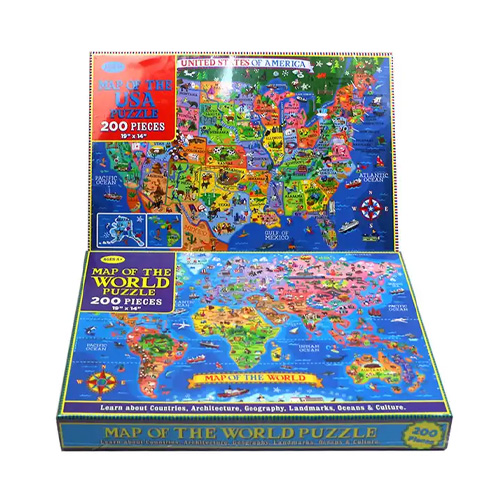Custom Educational Kid World and USA Map 200 Pieces Paper Jigsaw Puzzle