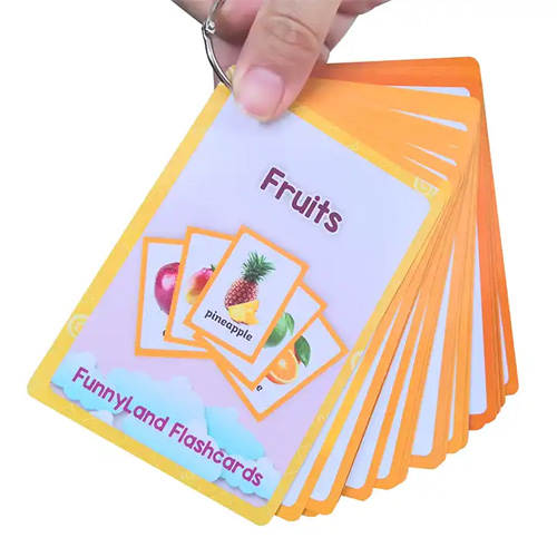 Educational Flash Cards Custom English Printing Gloss Lamination Food Fruits Flash Cards for Baby Study Kids Learning